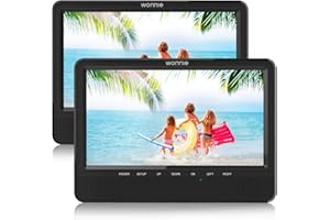 WONNIE 10'' Dual Car DVD Player Portable for Trip Travel Built-in 5 Hours Rechargeable Battery, Last Memory&USB&SD Slot(1 Pla