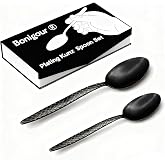 Bonigour Kunz Spoons - 2 Pack Professional Chef Spoon Set for Basting, Plating, Quenelle, Serving, Sauces| Vintage-inspired 8" &amp; 9" Spoon Set| Culinary Plating Tools with Non-Slip Grip (Matte Black)