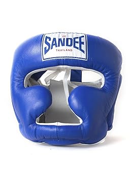 Sandee Closed Face Blue /& White Leather Head Guard Muay-Thai Boxing Adults
