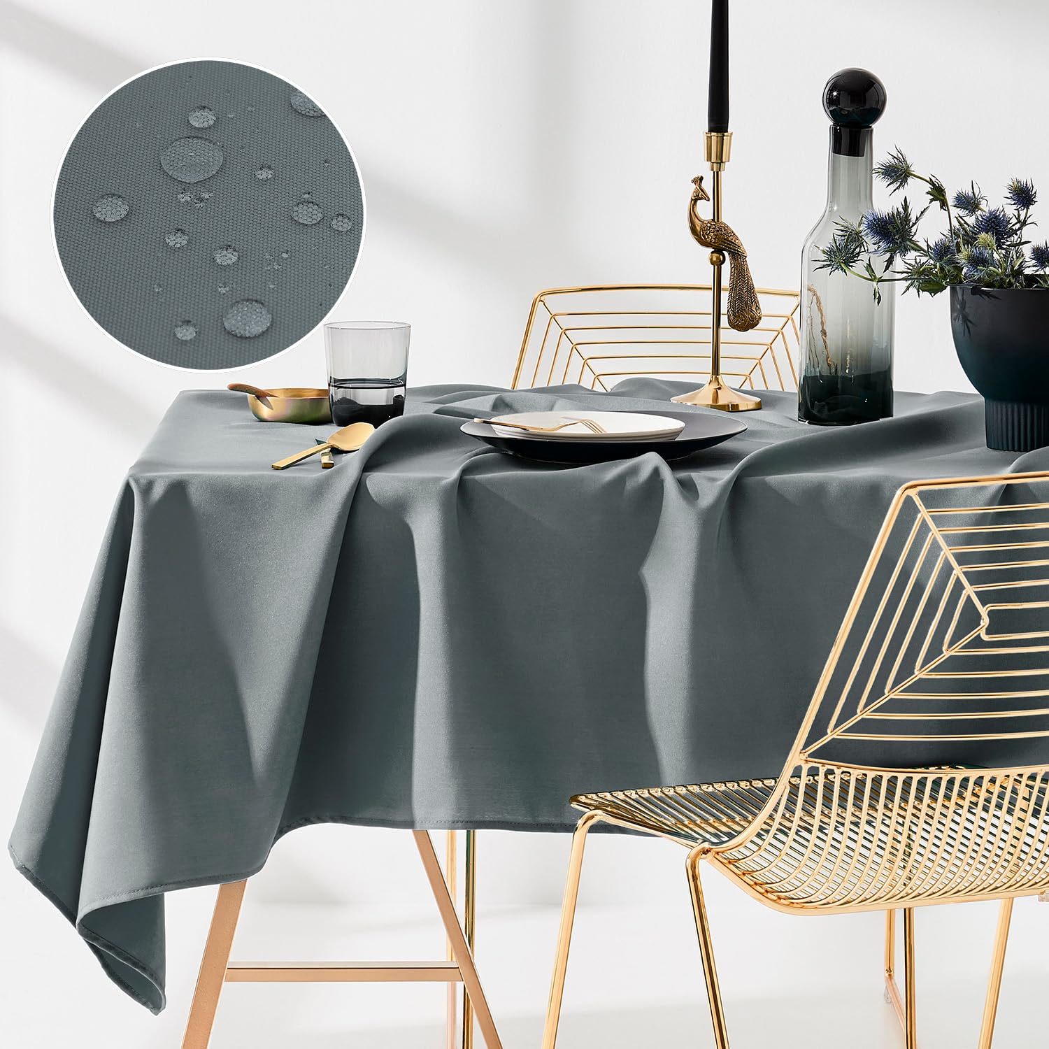 ROOM99 Aura Stain-Resistant Tablecloth, Washable, Waterproof, Stain-Resistant, Polyester Rectangular, Banquet Decoration for All Year Round Dark Grey 140 x 220 cm