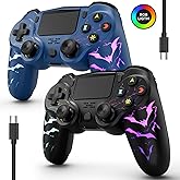 CHENGDAO 2 Pack for PS4 Controller, Light-up Wireless Controller with 5 Lights Mode/USB Type-c Port/Touchpad Turbo/Dual Motors/6-Axis Gyro, Compatible with PS4/Slim/Pro, PC, and Phone