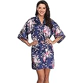 Super Shopping-zone Women's Floral Short Satin Bridesmaid Robes Silky Bride Robes Getting Ready