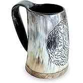 Viking Horn Mug - 100% Authentic 8oz - Unique Handmade Ox Horn Mug for Hot & Cold Drinks- Viking Gift for Men and Women