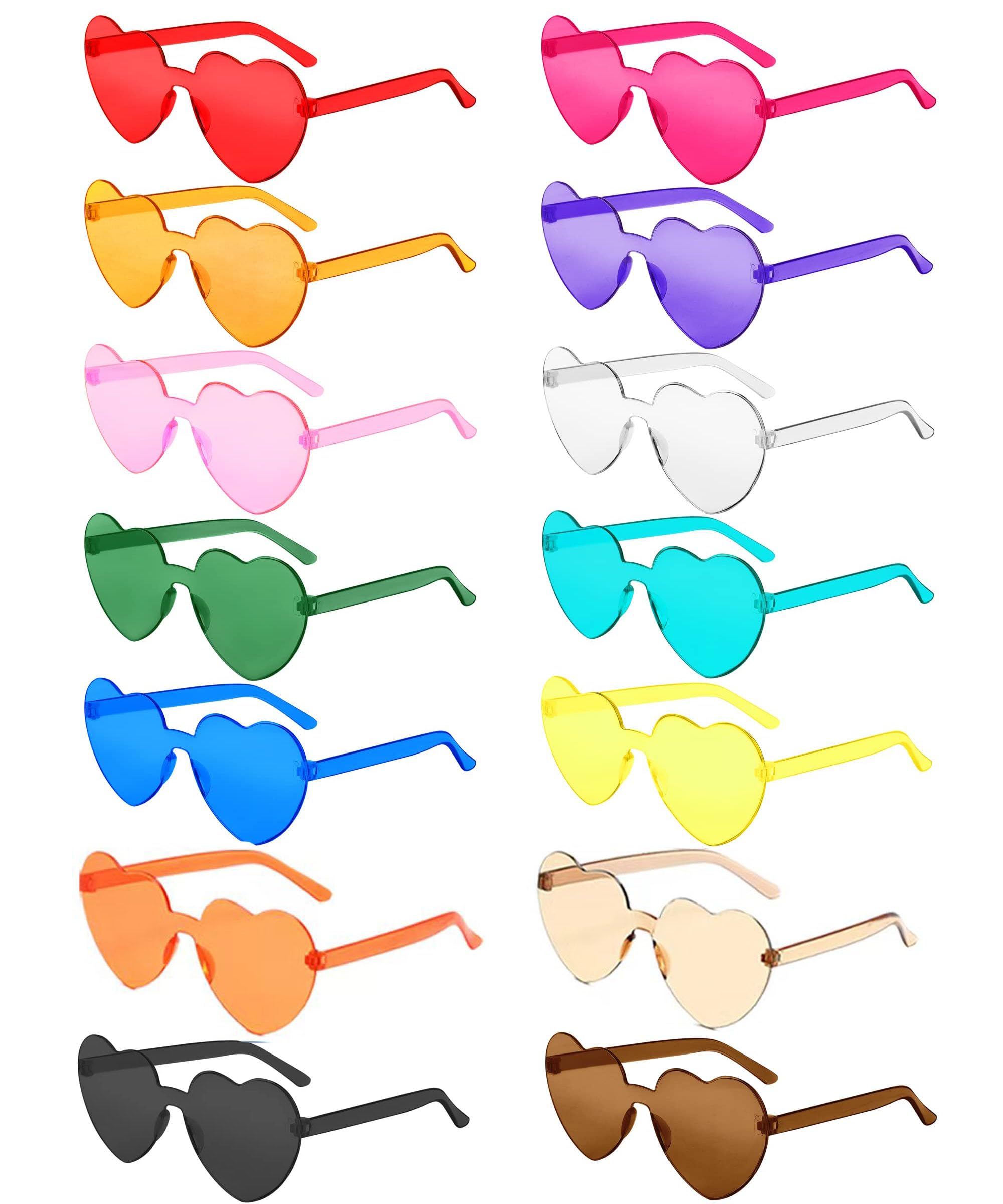 Daover Heart Sunglasses, 14 Pack Funky Rimless Colorful Party Glasses, Hippie Hear Shaped Glasses for Kids and Adults Summer Party Fancy Dress Costume (Heart)