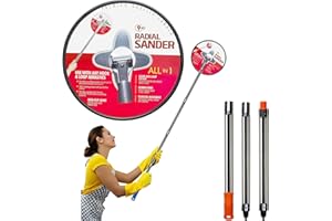 SACKORANGE 9 Inch Radial Hand Drywall Sander with 3 PCS Pole (4 Ft Long)-Premium Wall Cleaning and Polishing Tool with Hook and Loop System–A Unique Metal Pivoting Hinge Drywall Sander