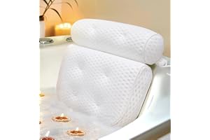 SLYFOAM Bath Pillow, Bathtub Pillow with Anti-Slip Suction Cups, 4D Mesh Soft Spa Bath Tub Pillow Headrest, Bath Pillows for Tub with Neck and Back Support Fits Bathtub Spa Tub Jacuzzi, Fathers Day Dad Gifts