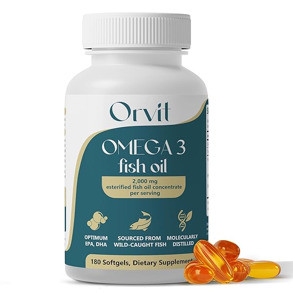 ORVIT OMEGA 3 FISH OIL SOFTGEL 2000 MG – ULTIMATE EPA DHA SUPPLEMENT FOR MEN AND WOMEN – BURPLESS – NO FISHY TASTE – UNFLAVORED 180 SOFTGELS – ORGANIC, NON GMO – MADE IN THE USA