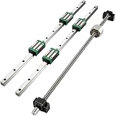 BestEquip Linear Guide Rail 2Pcs HGR20-1500mm Linear Slide Rail with 1Pcs RM1605-1500mm Ballscrew with BF12/BK12 Kit Linear Slide Rail Guide Rail Square for DIY CNC Routers Lathes Mills