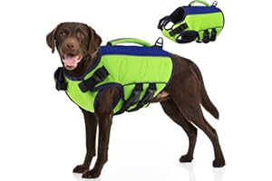 SUNFURA Dog Life Jacket, Medium Dog Life Vest for Swimming, High Floating Lifejacket for Dogs, Ripstop Dog Water Vest Adjustable Pet Life Preserver with Rescue Handle for Boating, Green M