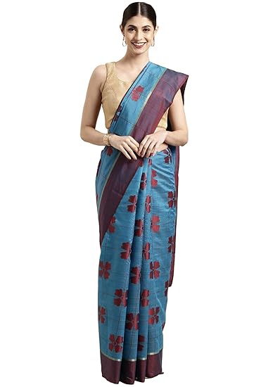 Womens Cotton Blend Dupion Saree (CCOPFS14541; Blue)