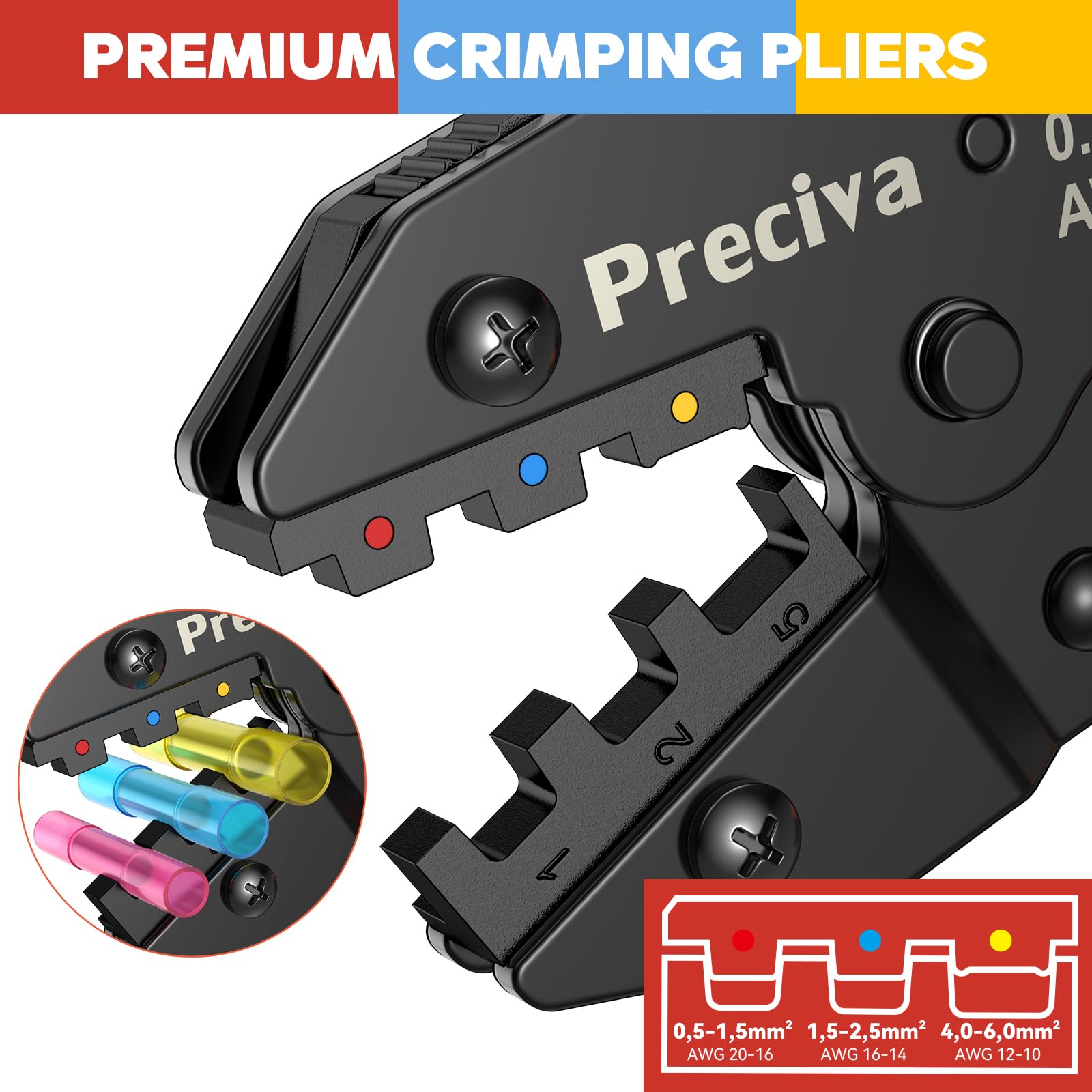 Crimpzange Kabelverbinder Set, Preciva Kabelschuhzange 0.5-6mm² mit 160pcs Schrumpfverbinder 2