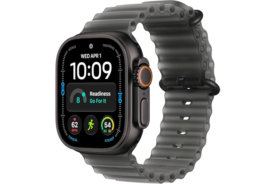 Apple Watch Ultra 4 GPS + Cellular 49mm Smartwatch | Black Titanium Case, Translucent Black Ocean Band - One Size. Advanced Health + Fitness Tracking, 2+ Day Battery