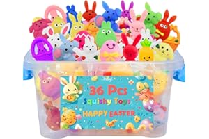 CHERISLPY 36 Pcs Easter Mochi Squishy Toys,Mini Cute Squeeze Toys Easter Gifts Box Stress Reliever Anxiety Packs for Kids Easter Basket Stuffers,Easter Egg Hunt Party Favors