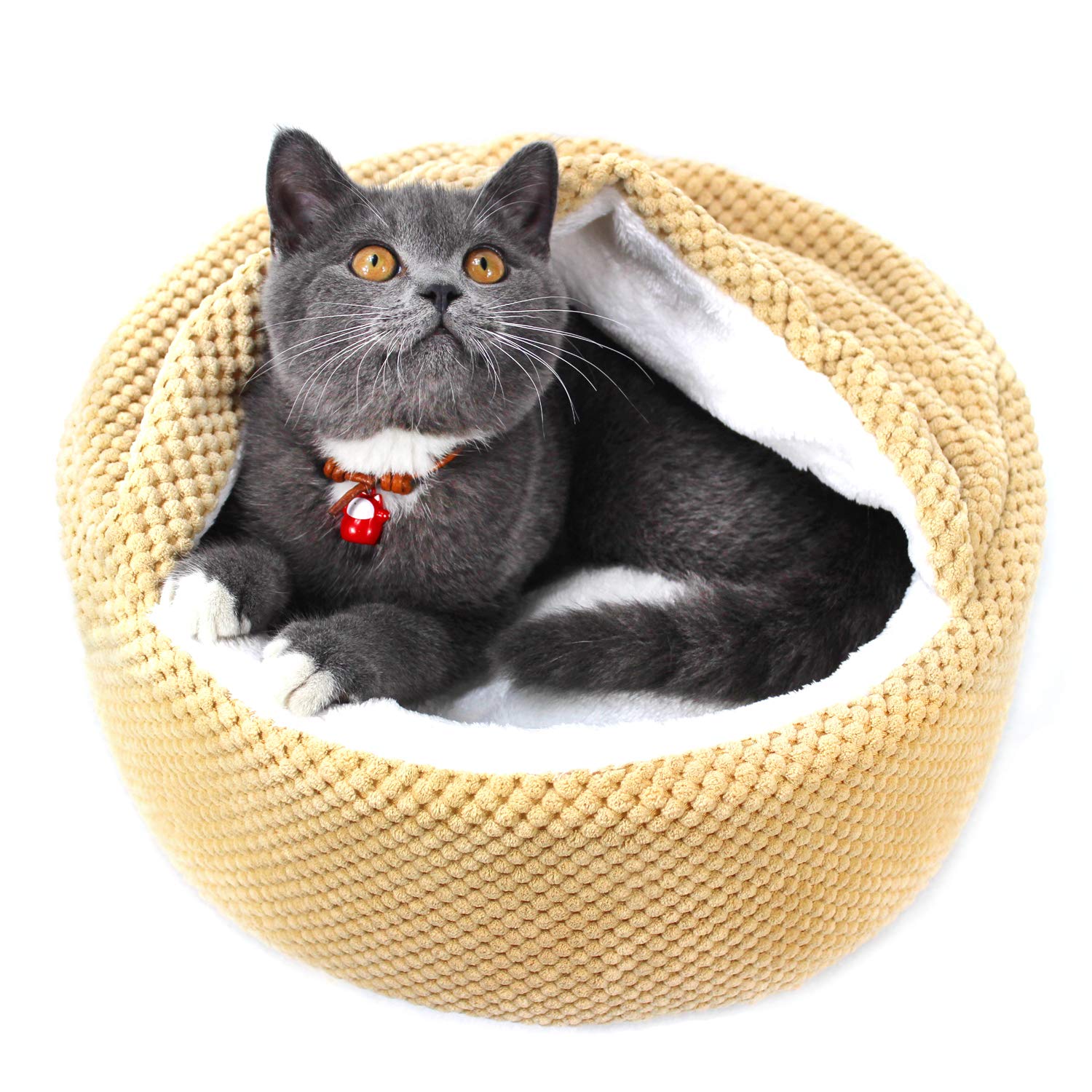 Winsterch Washable Warming Cat Bed House, Round Soft Cat
