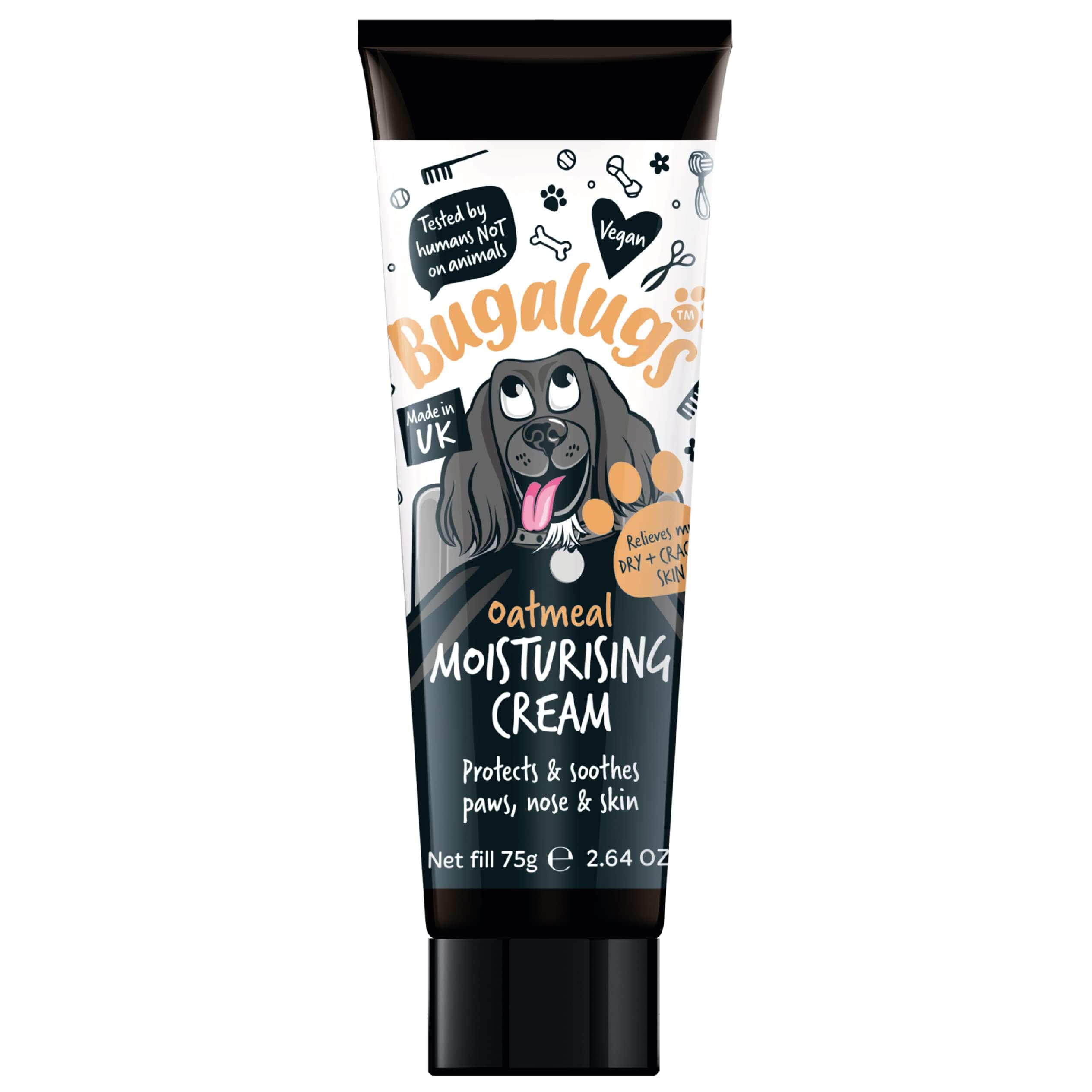 BUGALUGS Dog nose balm 75g, Moisturising cream for paws, nose and skin for dogs contains Oatmeal, Vegan formula nose balm for dogs reduces skin irritation and redness (75g Moisturiser)