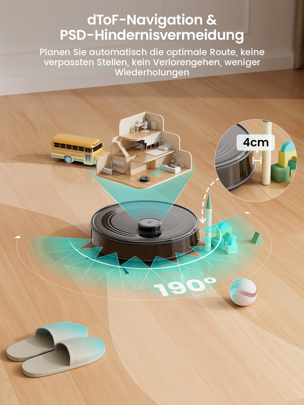 LEFANT M2S Saugroboter mit Wischfunktion, Automatische Teppicherkennung, Roboterstaubsauger mit No-Go-Zonen, 10000 Pa Starke Saugkraft für Tierhaare Teppiche, 240 Min Laufzeit, Schwarz 8