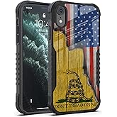 FJyuanqi Compatible with iPhone XR Case for Man Boys, Heavy Duty Shockproof Hard PC Cover Soft Silicone Bumper Impact Resistant Protective Case for iPhone XR - Don't Tread On Me American Us Flag