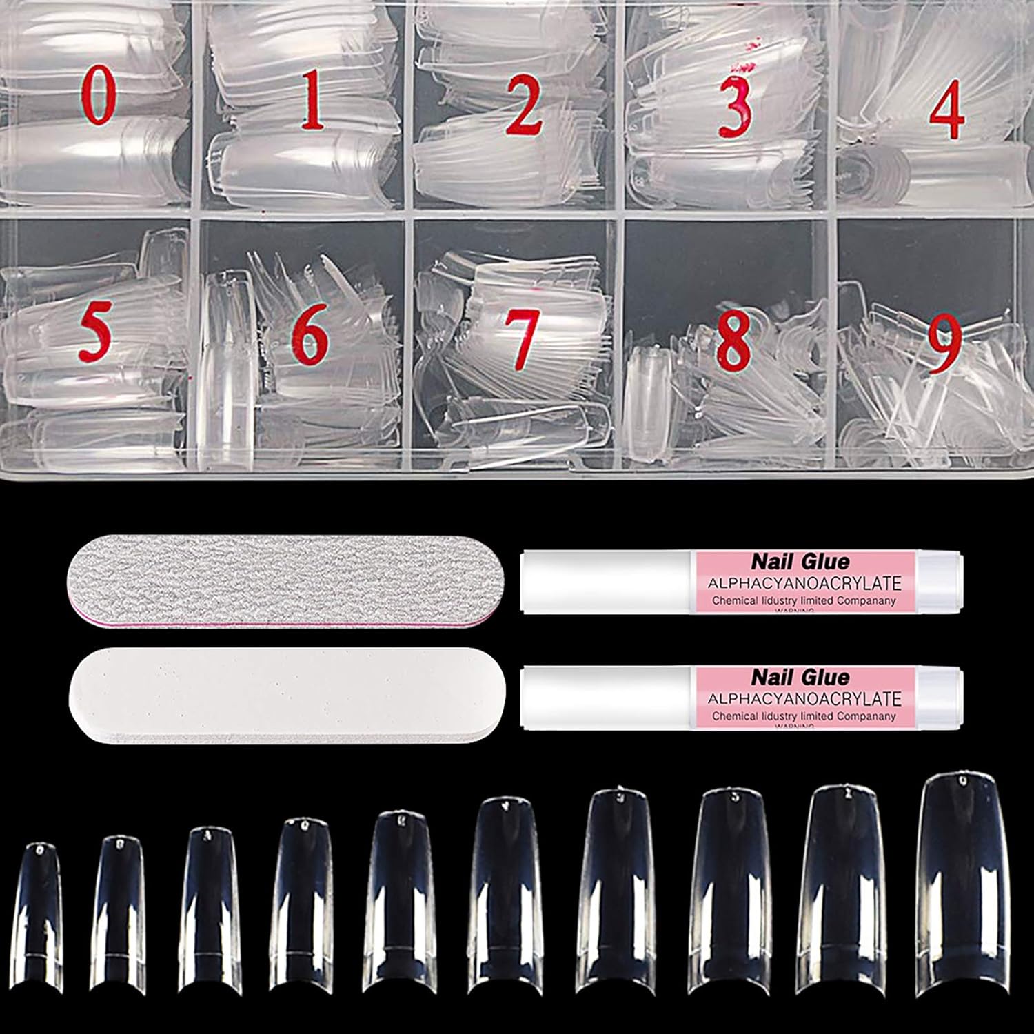 AORAEM Glue on Nails French Tip 500Pcs Clear Lady Press on