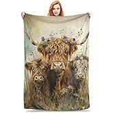 Bidesk Pastoral Elegance Highland Cow Throw Blanket - Ultra Soft, Cozy Warm, Lightweight Flannel - Perfect for Couch, Bed, Travel - Fuzzy Outdoor Comfort 60"x50"