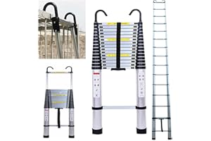 JUPITOR Extension Ladder 20.34 FT Telescoping Ladder with 2 Detachable Hooks & Rubber Feet Aluminum Multi-Purpose Extend Folding Step Ladders Extendable Loft Ladder 330lbs Capacity for Household Daily 6.2M