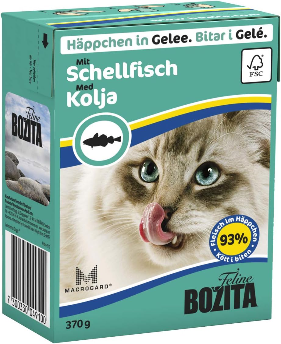 16 x 370 g con Haddock Chunks en paquete de ahorro de gelatina Bozita comida mojada para gato