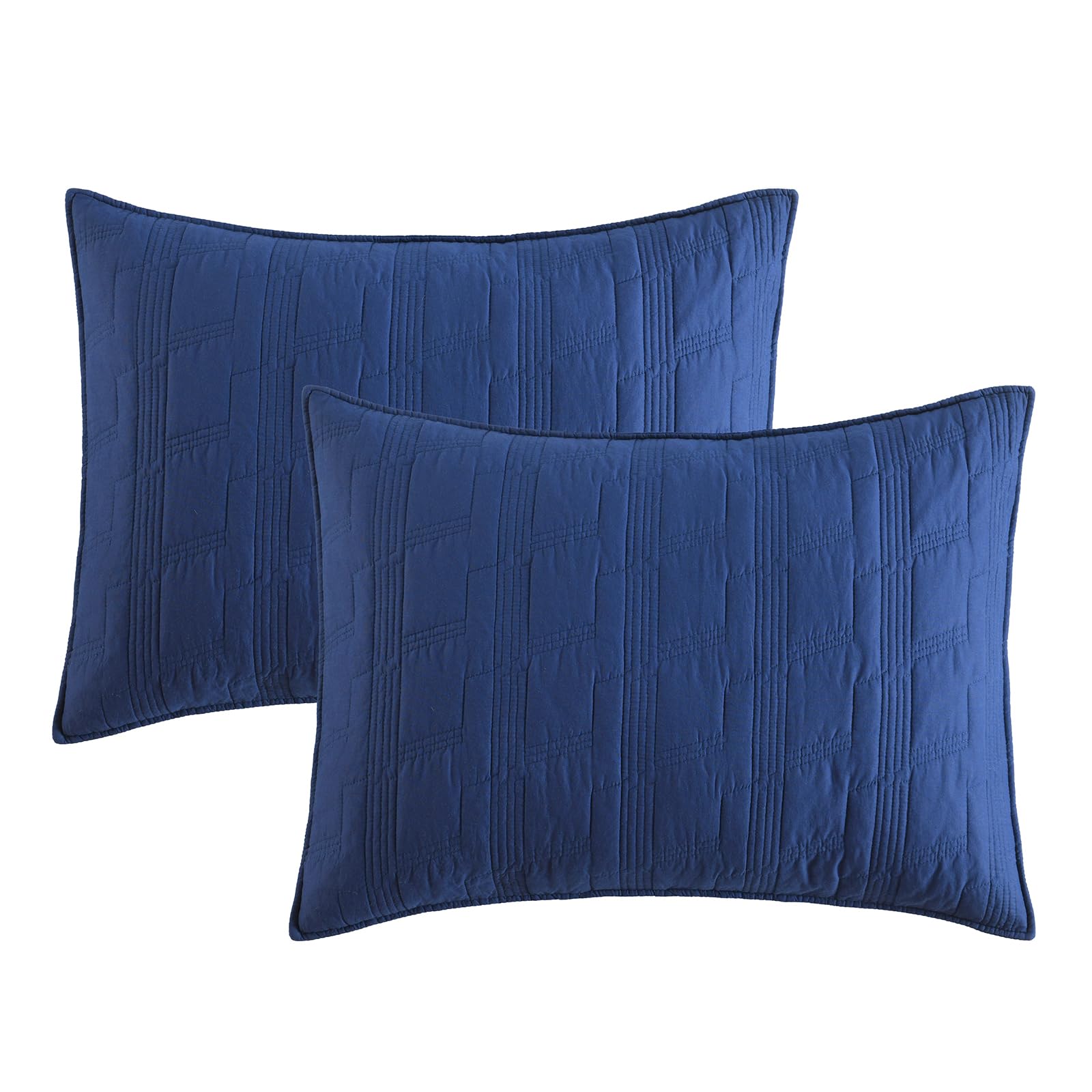 Photo 1 of HORIMOTE HOME 100% Cotton Quilted Pillow Shams King Size, Navy Blue Pre-Washed 2 Pack 20" x 36" Cozy Pillowcases, Breathable Stitching Pillow Cases Cover Decorative for Bed in Geometric Pattern
