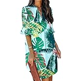 QACOHU Summer Dresses for Women V Neck Ruffle Short Sleeve Casual Shift Dress