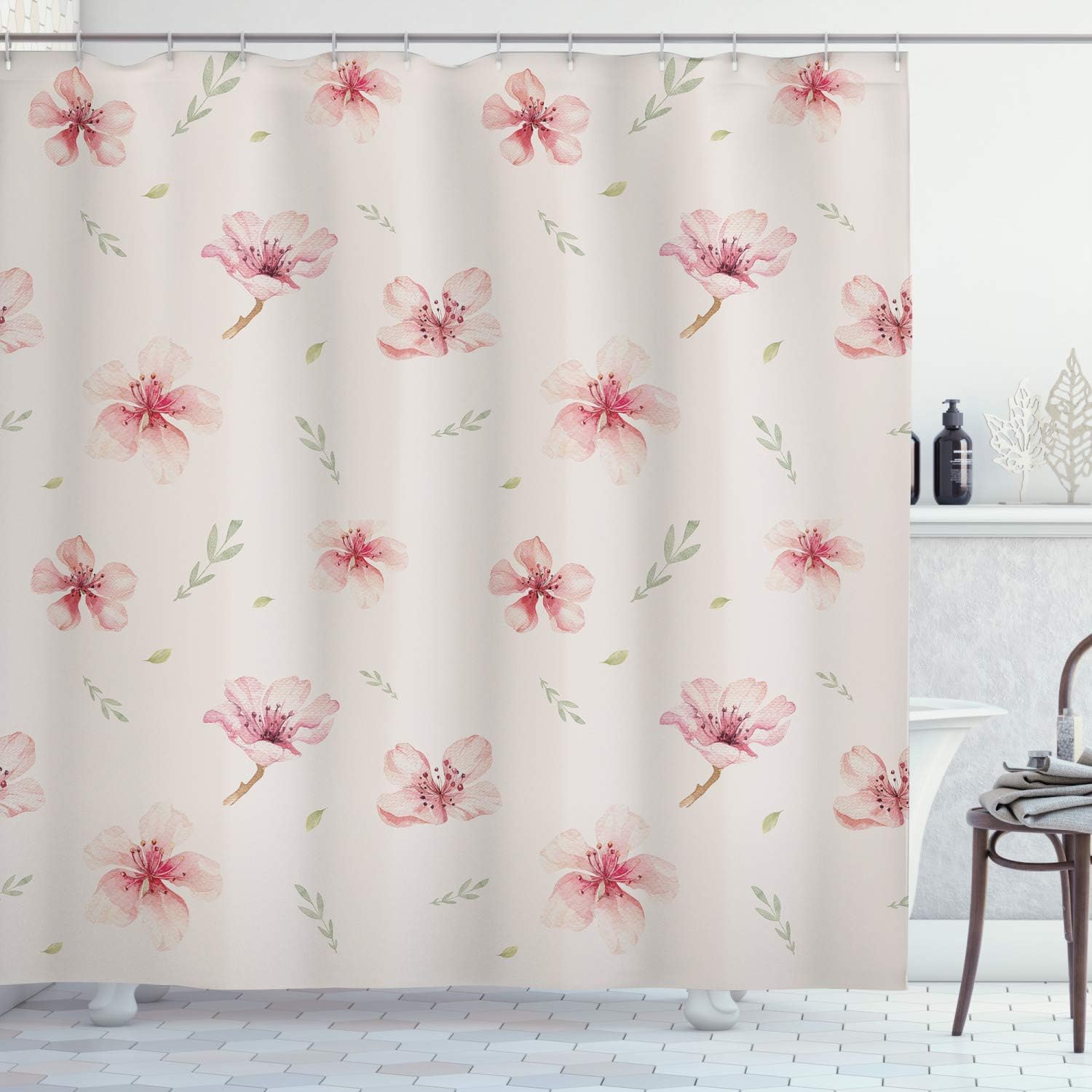 Lunarable Dusty Rose Shower Curtain, Vintage Pattern of