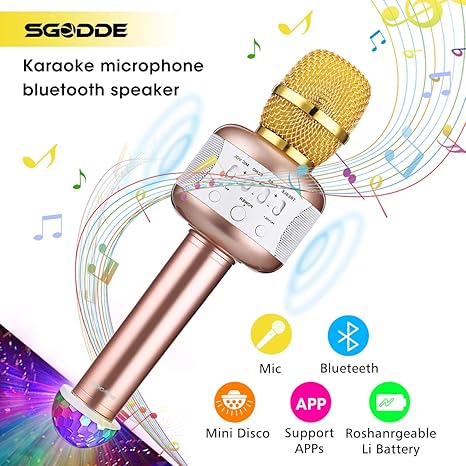 Bluetooth Karaoke Mikrofon mit Disco-Lichtern, SGODDE Kinder tragbare Mikrofon mit Lautsprecher für Erwachsene und Sohn oder 