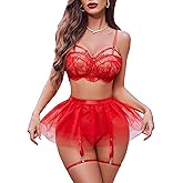 Avidlove Lace Garter Lingerie for Women Mesh Mini Skirt Nightwear Babydoll Bodysuit