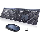Wireless Keyboard and Mouse Combo,2.4G USB Ultra Slim Quiet Full Size Matte PC Computer Keyboard & Mice,3 DPI,19 Multimedia Key,Lag-Free Ergo,Long Battery Life for Desktop,Laptop,Smart TV,MAC,Windows