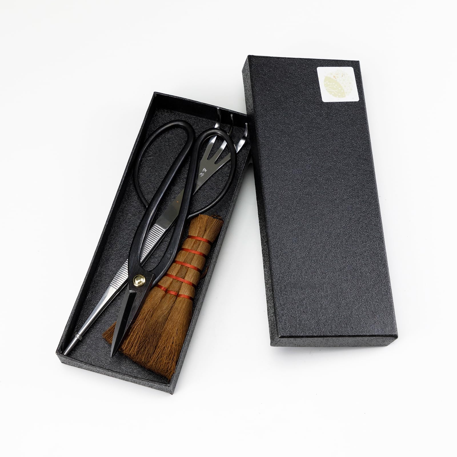 Wazakura 3PCS Japanese Bonsai Kit Garden Tool Starter Set Made in Japan, Scissors + Stainless Tweezers with Rake + Chinese Broom, Japanese Gardening Beginner Kit - Ashinaga Model
