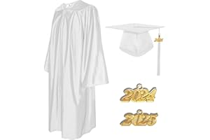 GradPlaza Shiny Graduation Cap and Gown 2024 and 2025 Year Charm Tassel Set for Middle High School College Commencement