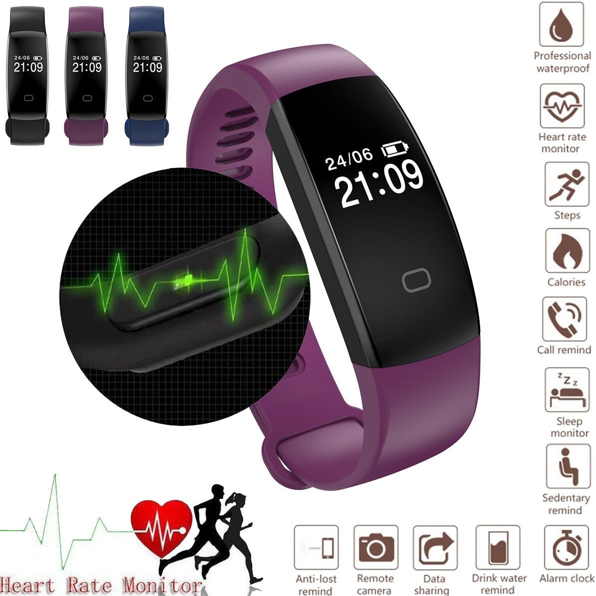 Fitness Tracker Watch,Smart Watch With Heart Rate Monitor,IP67 Waterproof Smart Bracelet Step Tracker Sleep Monitor Calorie Counter Pedometer Watch for Android and iOS,Bluetooth Activity Tracker with Call/SMS Remind