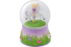 ELANZE DESIGNS Purple Fairy and Unicorn Rotating Tabletop Dresser Nightstand Figurine Decoration 100MM Sturdy Glitter Water Wind Up Musical Snow Globe Plays Tune You are My Sunshine