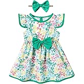 Coedody Toddler Girl Dresses Ruffled Sleeve Casual Dress Summer Toddler Girl Clothes with Cute Headband 1-5T