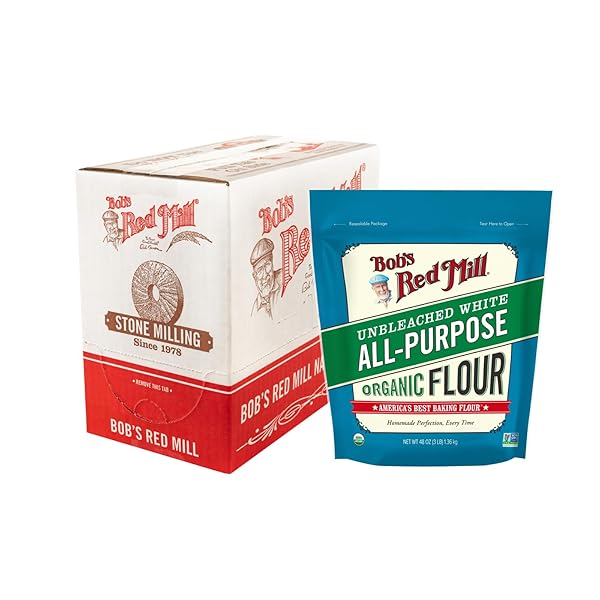 BOB’S RED MILL ORGANIC ALL PURPOSE UNBLEACHED FLOUR, 3 POUND (PACK OF 4) – NON-GMO, VEGAN, UNBROMATED, UNENRICHED