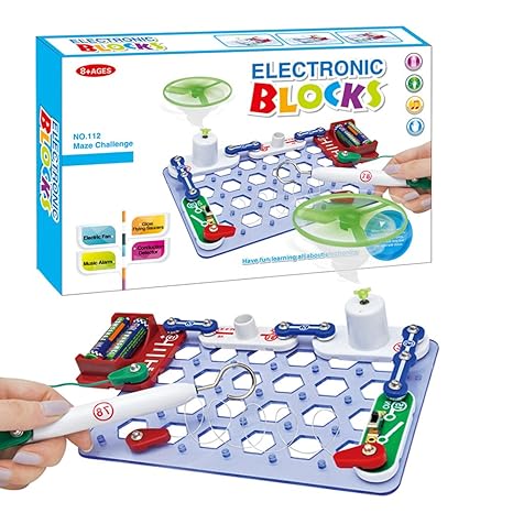 Kids Electric Circuits Toys 16 Parts Maze Challenge Flying Saucer Diy Electronic Blocks Stem Toys Electronics Educational Kit For Children Learning