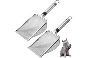 IONPSHG 2Pcs Small Holes Cat Litter Scoop Fine Mesh Cat Litter Scoop Metal Stainless Steel with Handle Quick Cleaning and Odo