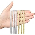 2 Rolls Silver and Gold Elastic Bands for Sewing 1/4 Inch 6 mm by 20 Yard Glitter Braided Ribbon Flat Metallic Elastic Strap Elasticity Knit Cord for Crafting