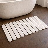Pebble Nest Foldable Stone Bath Mat Large 30" x 17" &ndash; Diatomaceous Earth Quick Drying Non-Slip Bathroom Mat &ndash; Super Absorbent Diatomite Mat, Durable &amp; Easy to Clean, Modern (White, Large 30" x 17")