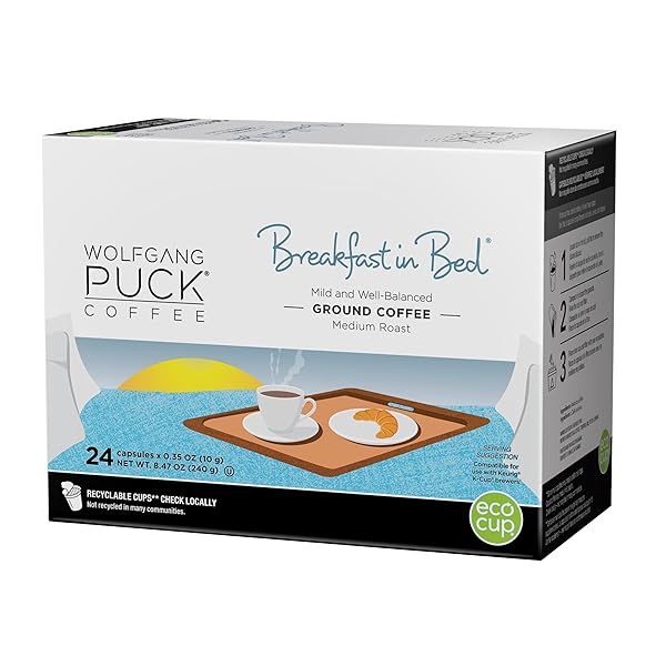 WOLFGANG PUCK COFFEE SINGLE SERVE CAPSULES, MEDIUM ROAST, COMPATIBLE WITH KEURIG K-CUP BREWERS, BREAKFAST IN BED, 24 COUNT