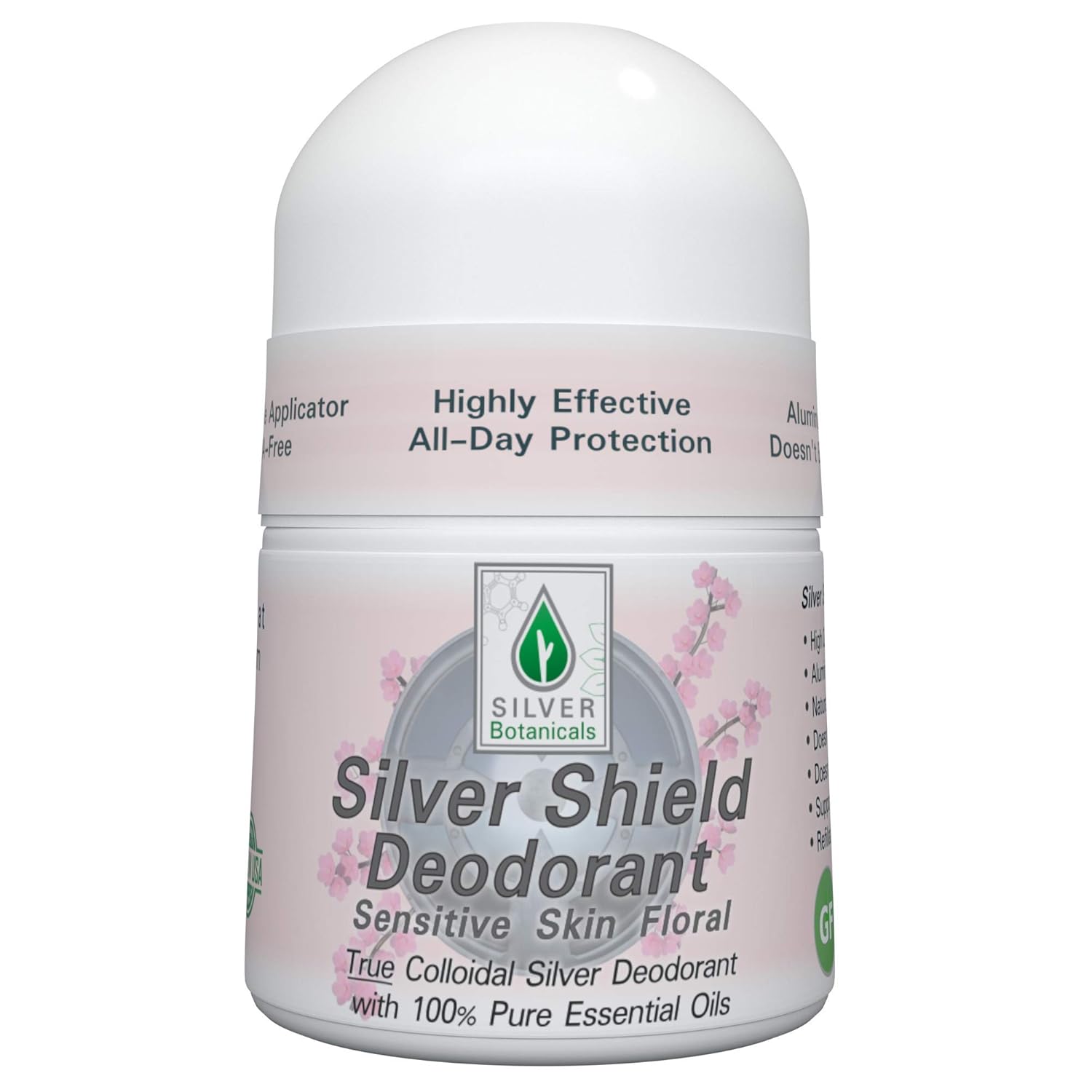 Silver Shield Deodorant Sensitive Skin Formula Floral Scent All Natural Colloidal Silver Deodorant Roll On 2 Oz