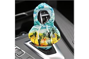 Ohleats Car Gear Shift Hoodie, Mini Funny Fashionable Automotive Gear Shifter Cover, Winter Warm Car Shift Knob Sweater Protector, Universal Interior Car Accessories for Decoration (Coconut Trees)