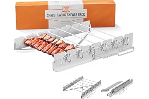 Yukon Glory BBQ Kabob Grill Rack | Rotating Kebab Skewers | Metal Skewers For Grilling | Collapsible Stainless Steel Kabob Skewers Holder | Grilling Accessories | Six Kebab Skewers