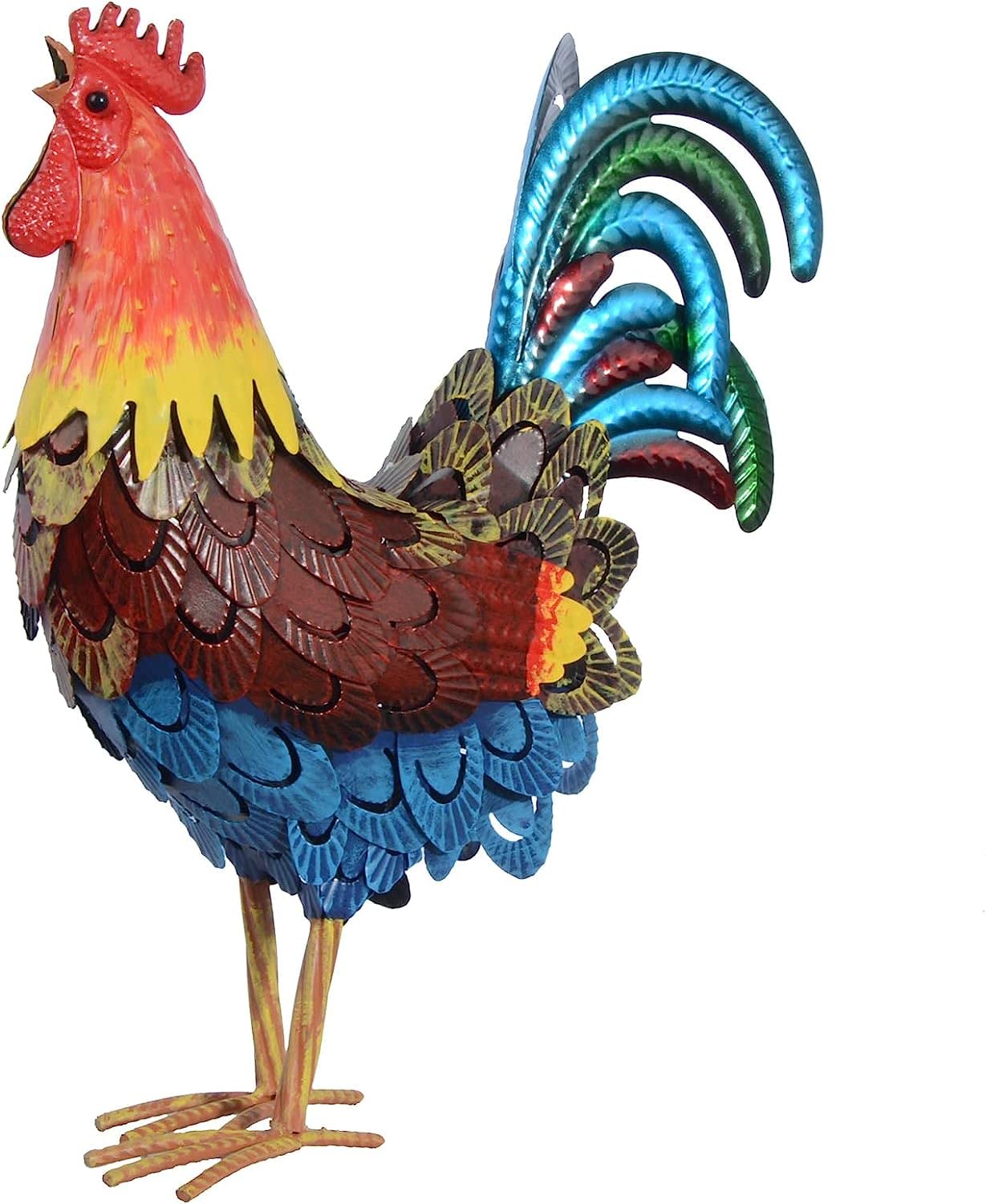 Rooster Statues Garden Decor, Indoor Metal Chicken Sculpture Yard Art for Outdoor Farm Patio Lawn Back Yard Home Decorations (Red)