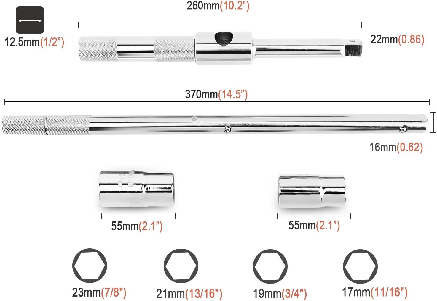 MoKo Universal Lug Wrench, Detachable 4-Way Cross Wrench with 17mm 19mm 21mm 23mm Standard Sockets Universal Car Vehicle Auto Tire Tool Wheel Brace - Silver: Automotive