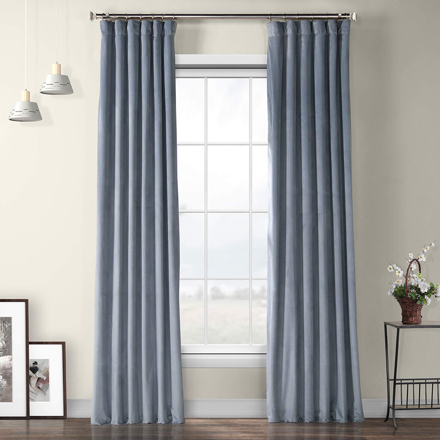 HPD Half Price Drapes VPYC-179920-96 Heritage Plush Velvet Curtain (1 Panel), 50 X 96, Denmark Blue