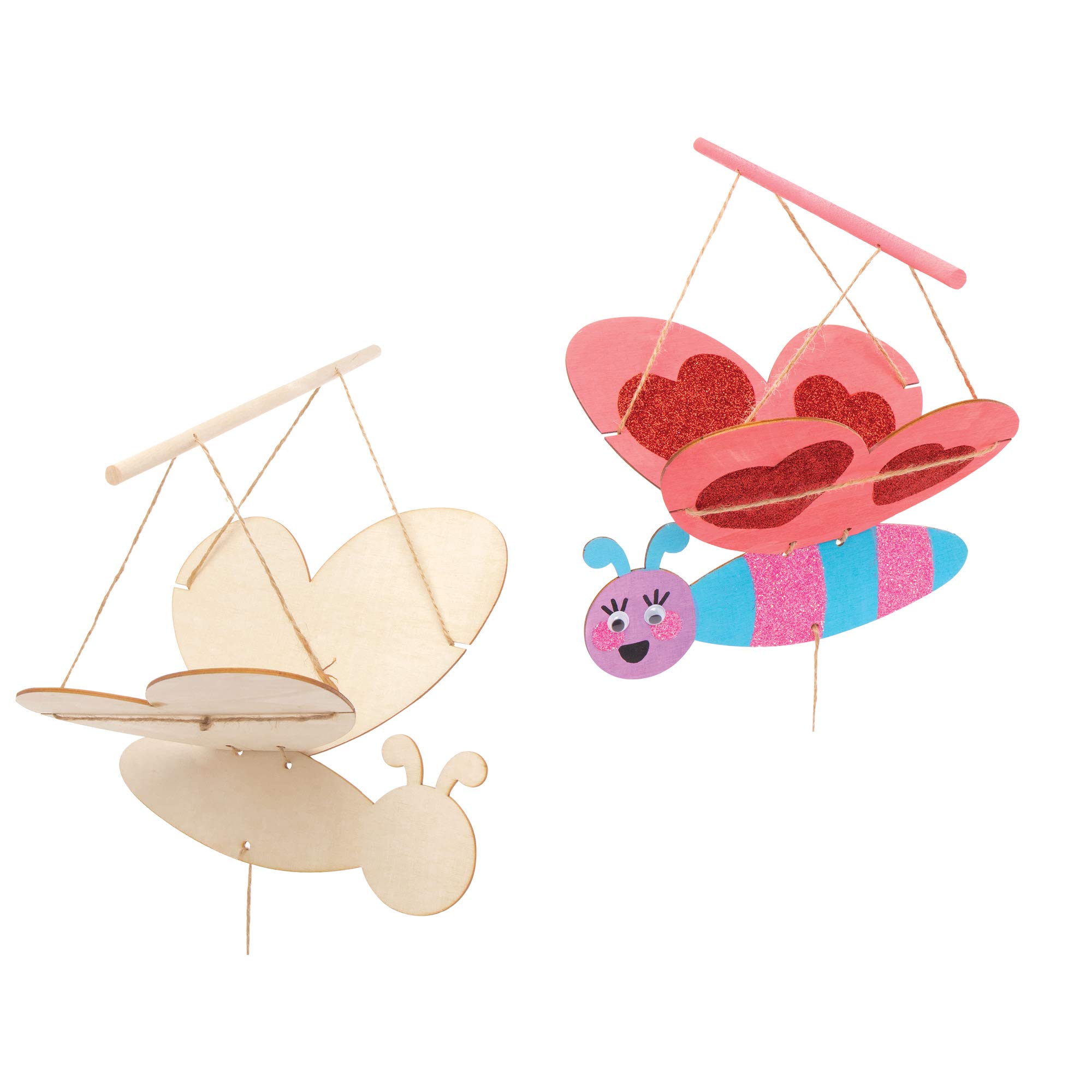 Baker Ross AT867 Butterfly Wooden Flying Puppet Kits - Pack of 3, Woodcraft for Kids Arts and Crafts Projects