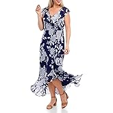 London Times Womens Ruffle Wrap Maxi Dress